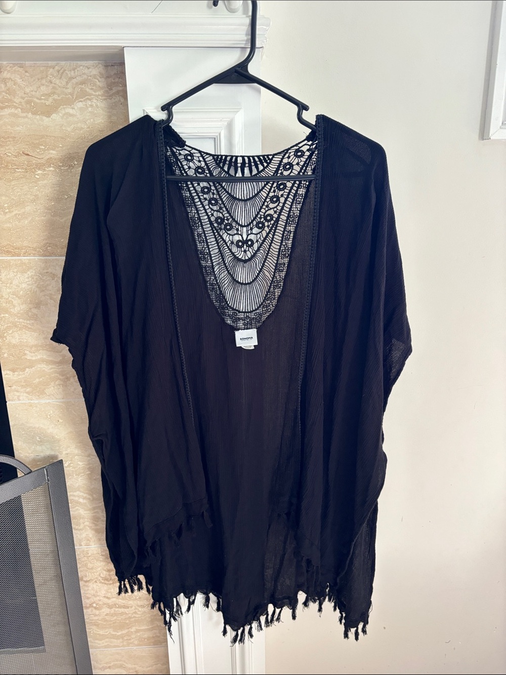 Sonoma Black Crochet-Back Open Cardigan